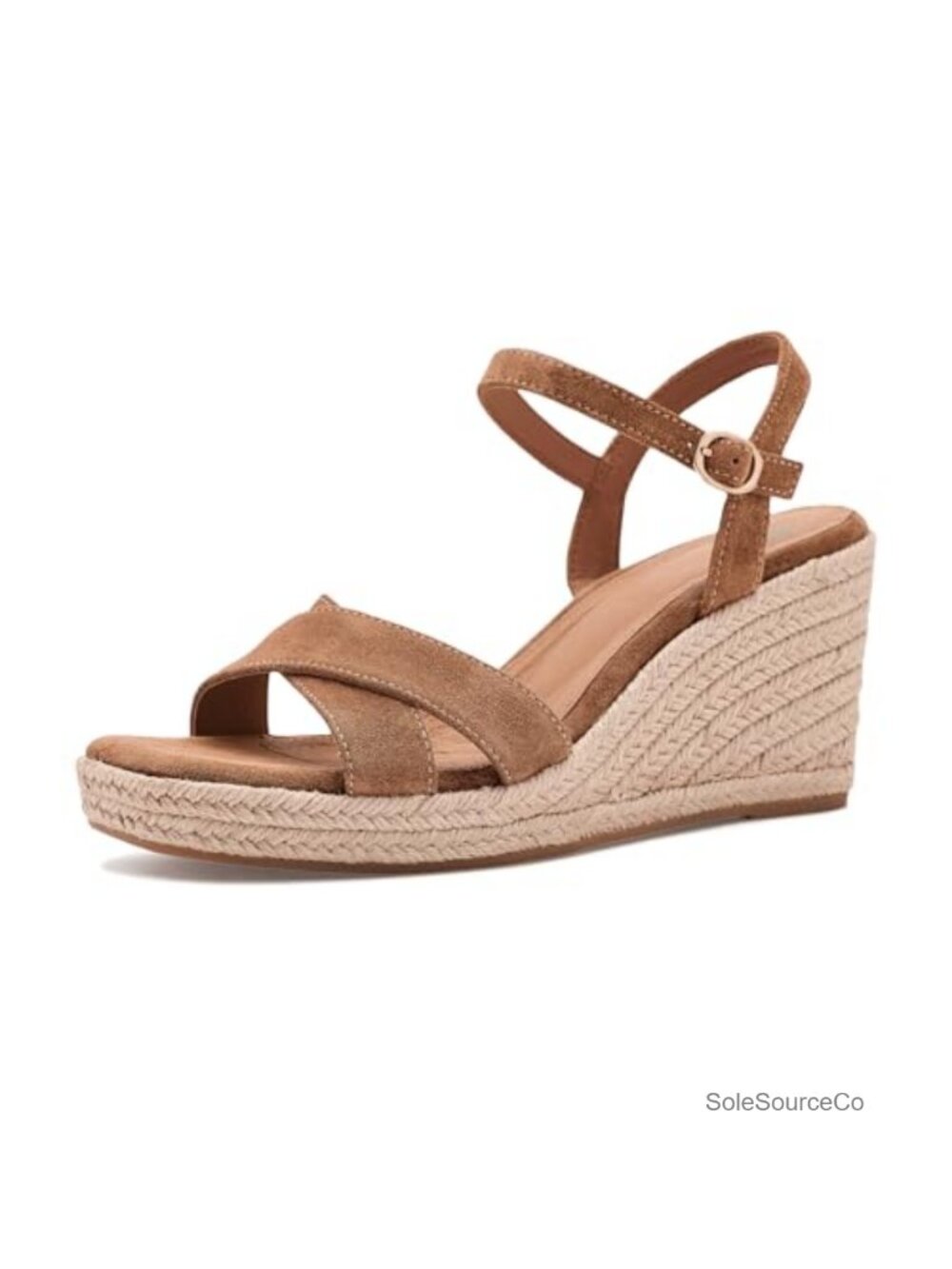 Suede Cross Band Ankle Strap Wedge Sandal